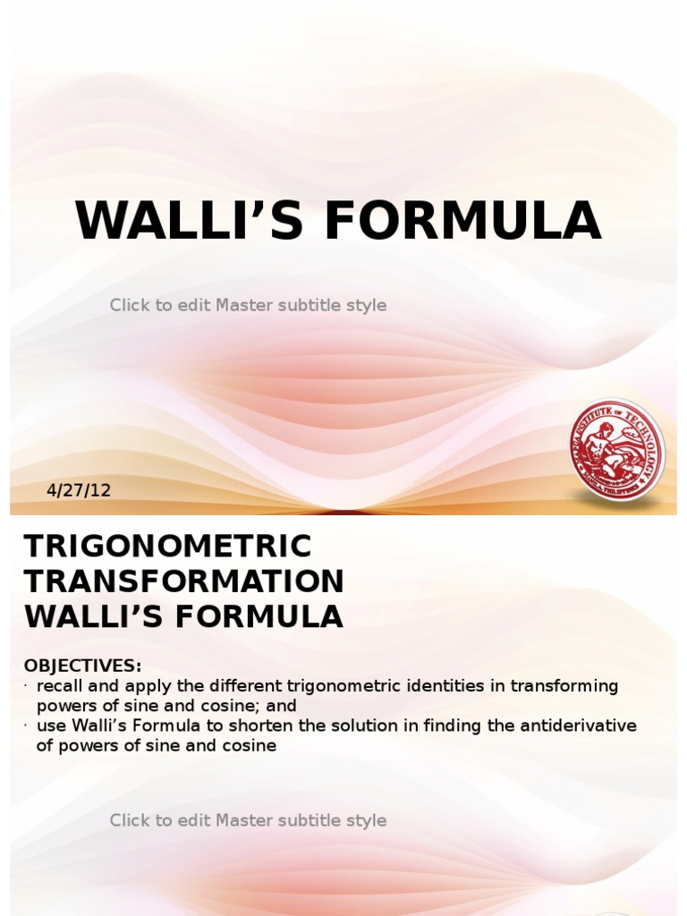 Lesson 7b Wallis Formula | PDF