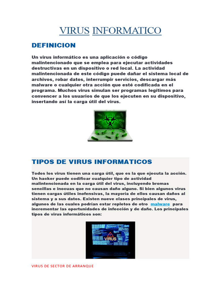 Tipos y Definición de Virus Informáticos | PDF | Virus de computadora ...