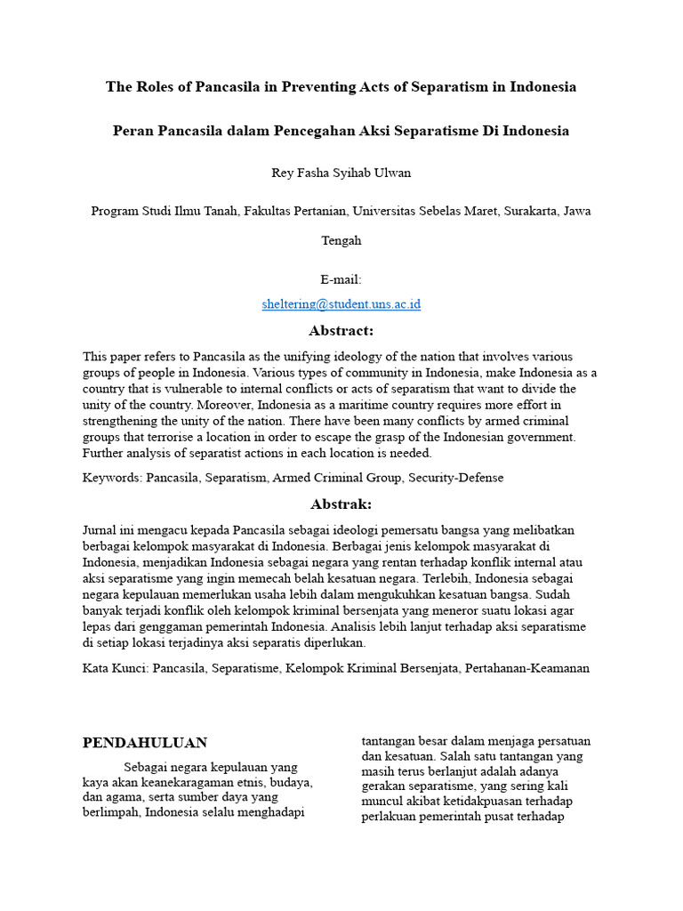 Pancasila dan Pencegahan Separatisme | PDF