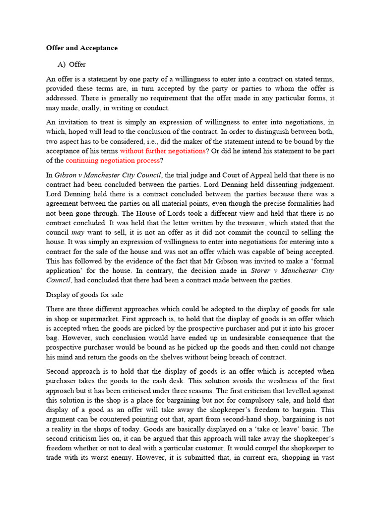 Offer And Acceptance Pdf Offer And Acceptance Business Law