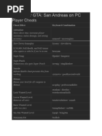 GTA San Andreas Cheat Codes Guide | PDF | Traffic | Manufactured Goods