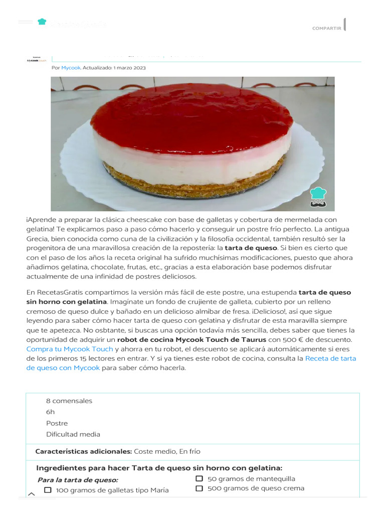 Tarta de Queso sin Horno Fácil | PDF
