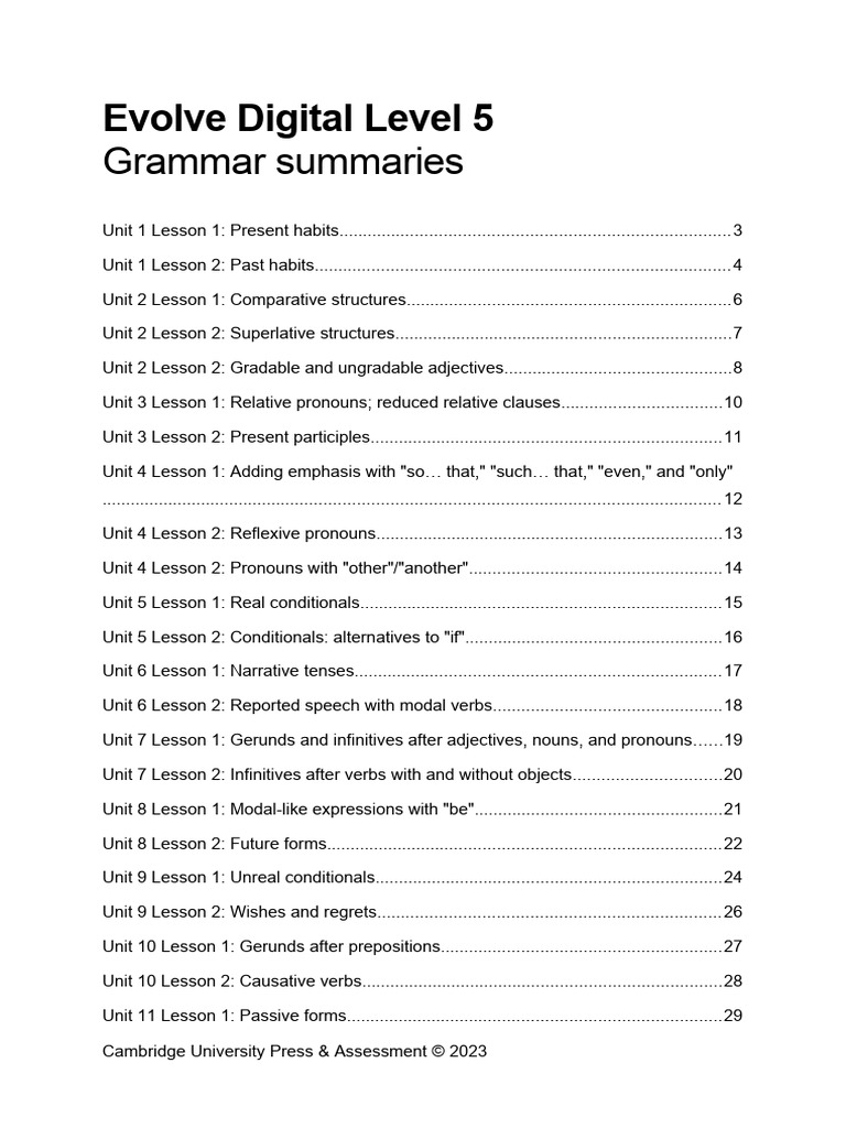 Evolve Digital Level 5 Grammar Summaries | PDF | Adjective | Verb