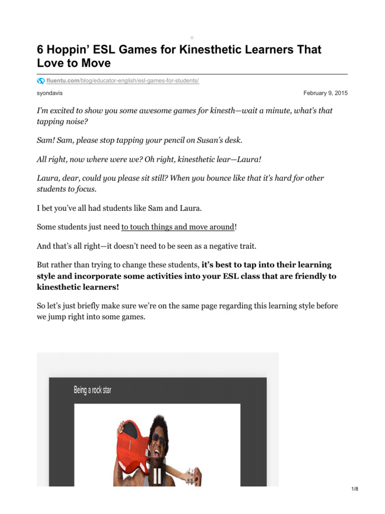 Esl Games For Students Pdf Fluency Learning Styles