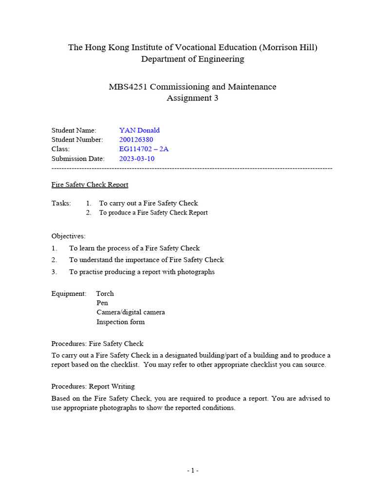 Assignment 3 - YAN Donald - 200126380 | PDF | Fire Safety | Fire ...