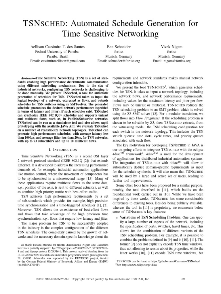 TSNSCHED - Automated Schedule Generation For Time Sensitive Networking ...