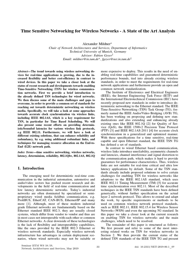 Time Sensitive Networking For Wireless Networks - A State of The Art ...