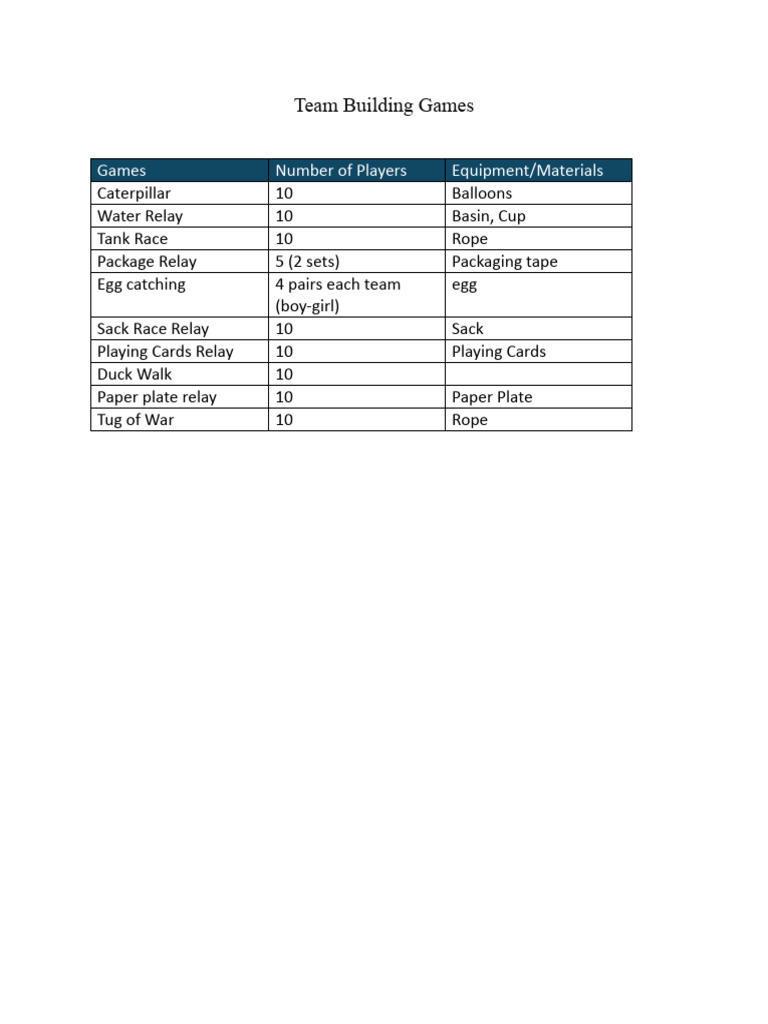 Team Building Games PDF