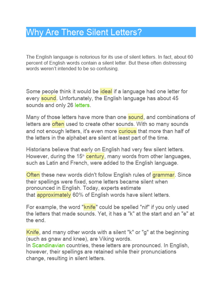 WHY DOES ENGLISH SPELLING USE SILENT LETTERS intelligence overview
