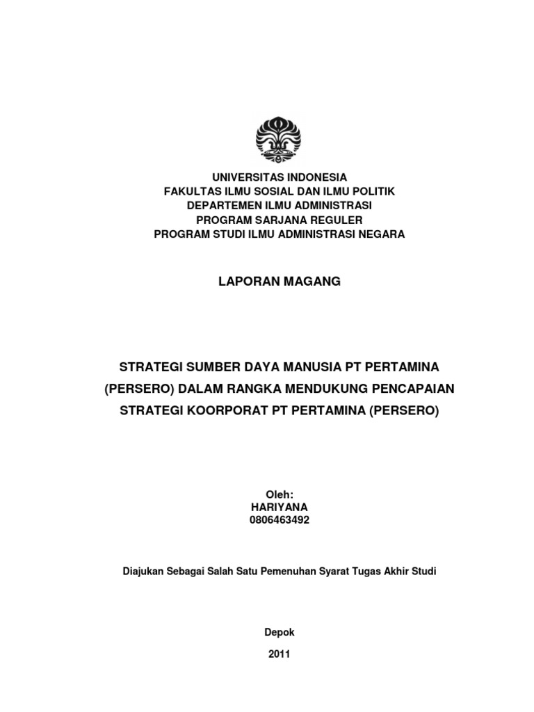 Contoh Laporan Pkl Mahasiswa Manajemen Sdm Kumpulan Contoh Laporan