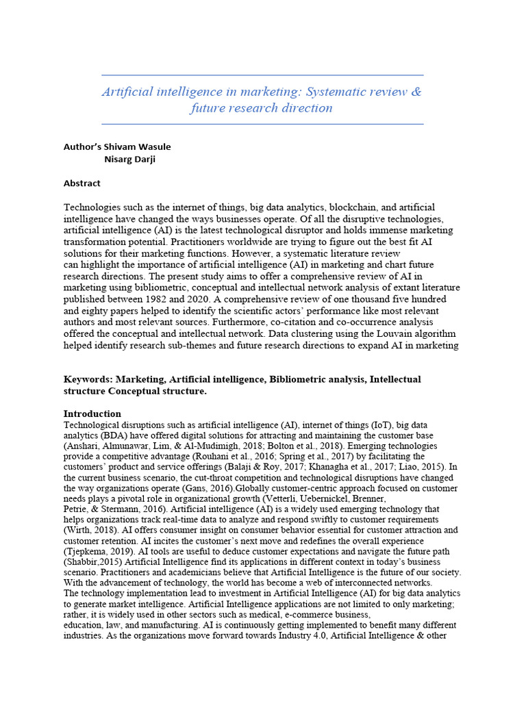 AI in Marketing: Review & Future Directions | PDF | Artificial ...