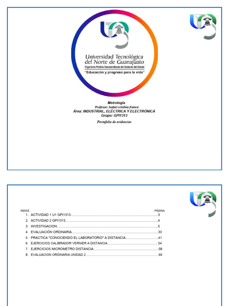 Portafolio de Evidencias Metrologia Utng | PDF