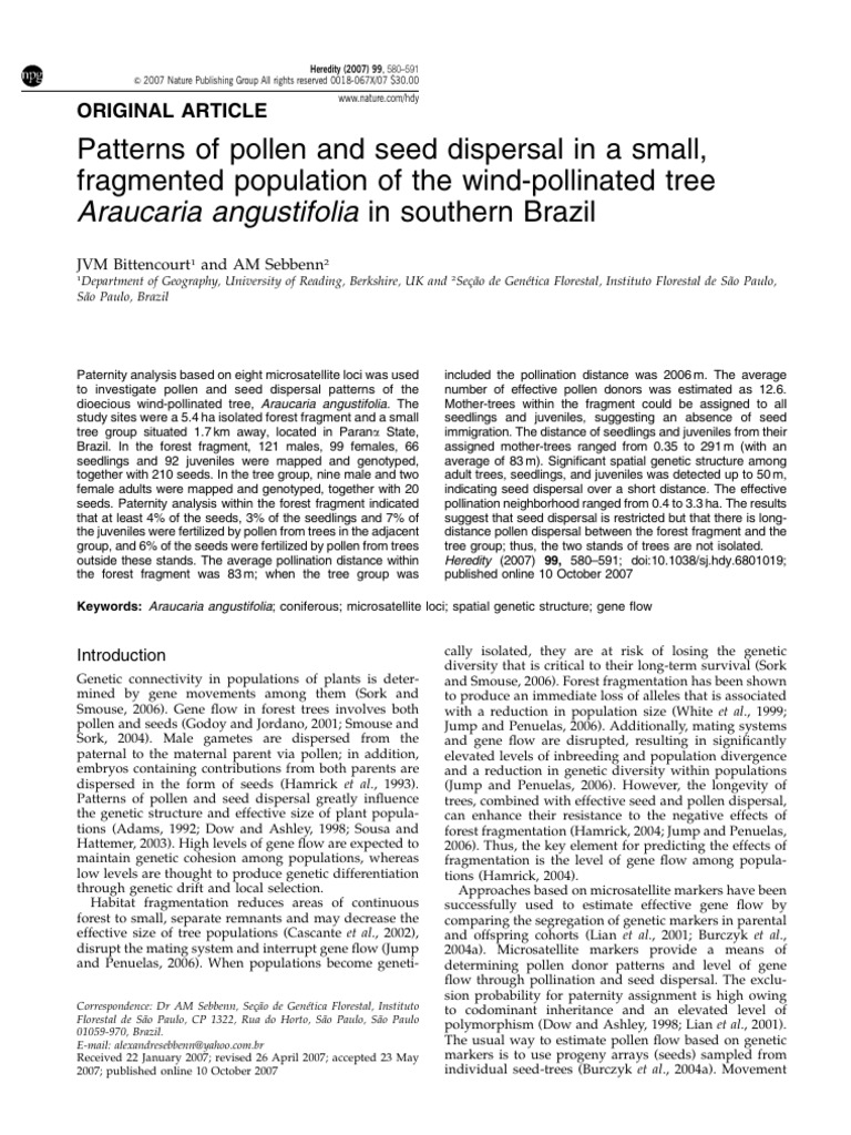Patterns of Pollen and Seed Dispersal in A Small, Fragmented Population ...
