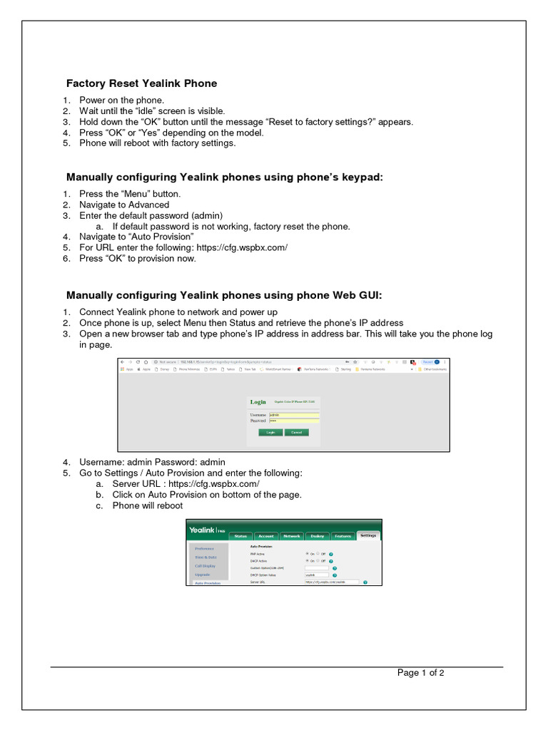 Yealink Phone Factory Reset Guide | PDF