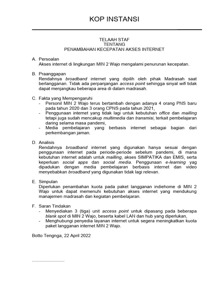 Contoh Telaah Staf | PDF