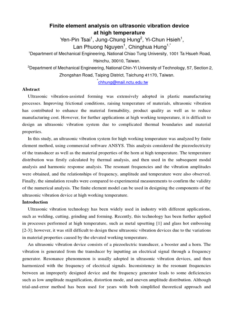 AMPT2013 - FEA On Ultrasonic Vibration Device at High Temperature | PDF ...