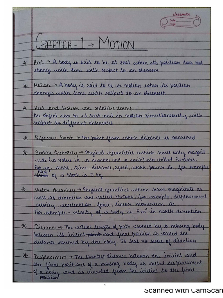 Physics CH - 1 Motion Notes | PDF