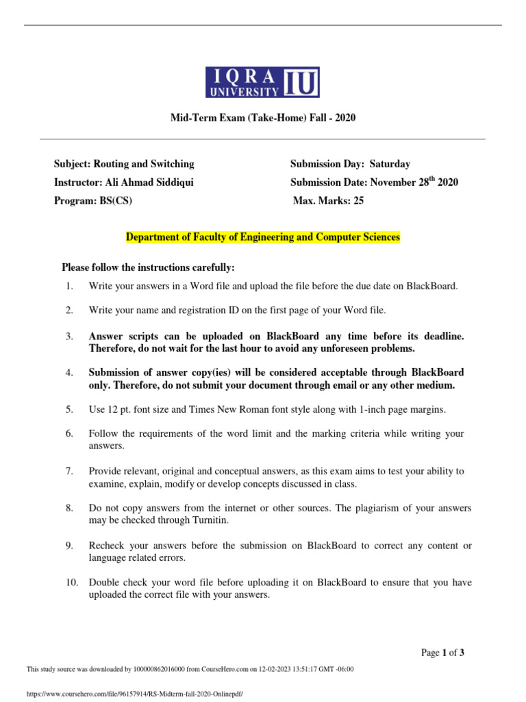 RS Midterm Fall 2020 Online PDF | PDF | Network Switch | Network Topology