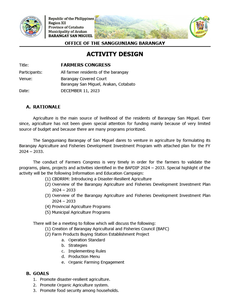 Farmers congress activity design pdf