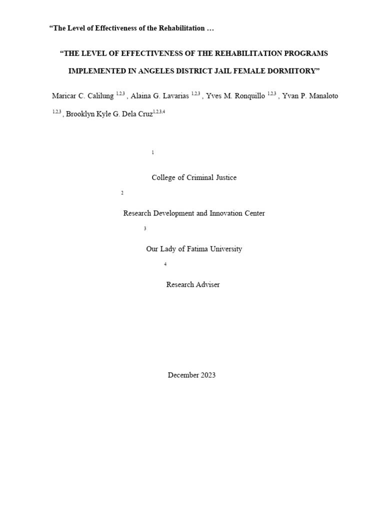 Effectiveness of Rehabilitation in Angeles Jail | PDF | Drug ...