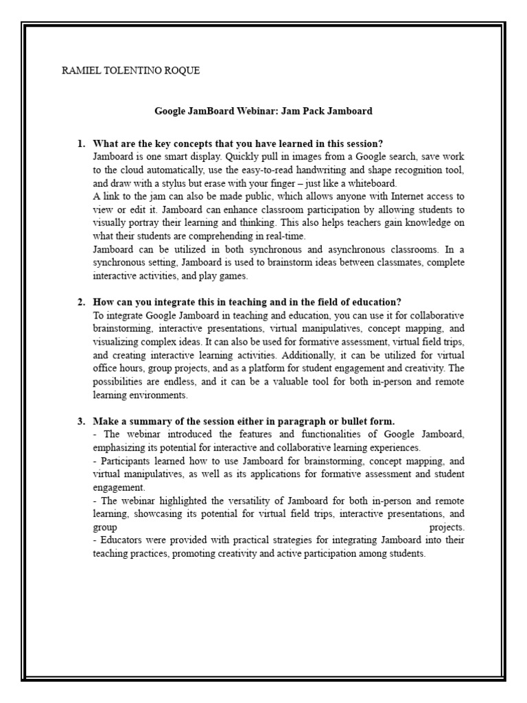 Google JamBoard inar Jam Pack Jamboard PDF  Conferencing