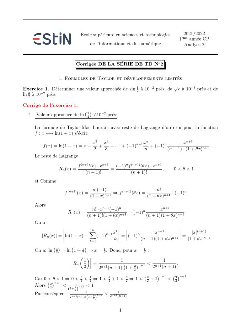 td2 Analyse Correction | PDF
