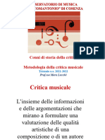 Cenni Di Storia Della Critica Metodologia Della Critica Musicale