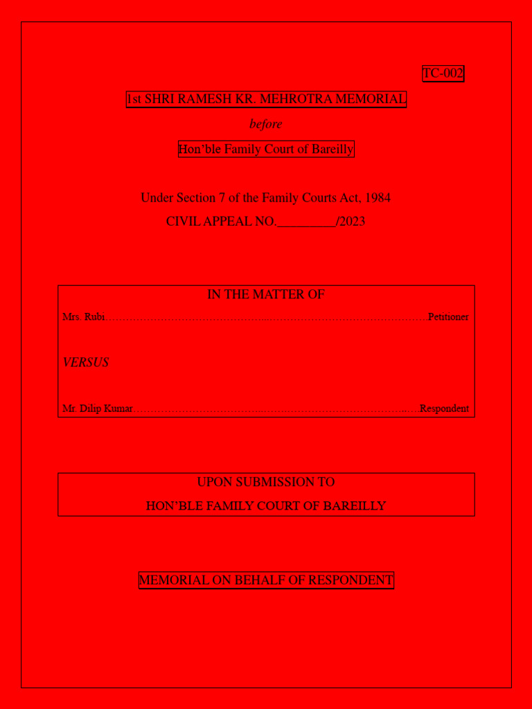 Hindu Marriage Divorce Moot Memorial Pdf Divorce Marriage