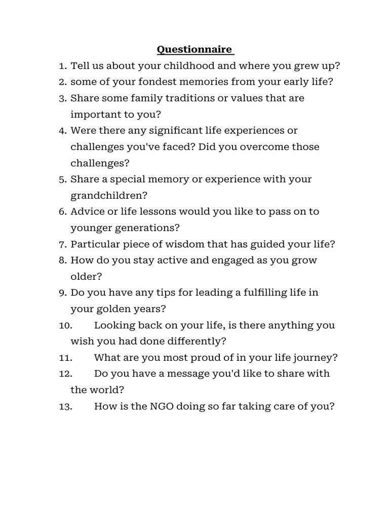 Life Reflection Questionnaire for Seniors | PDF | Lifestyle