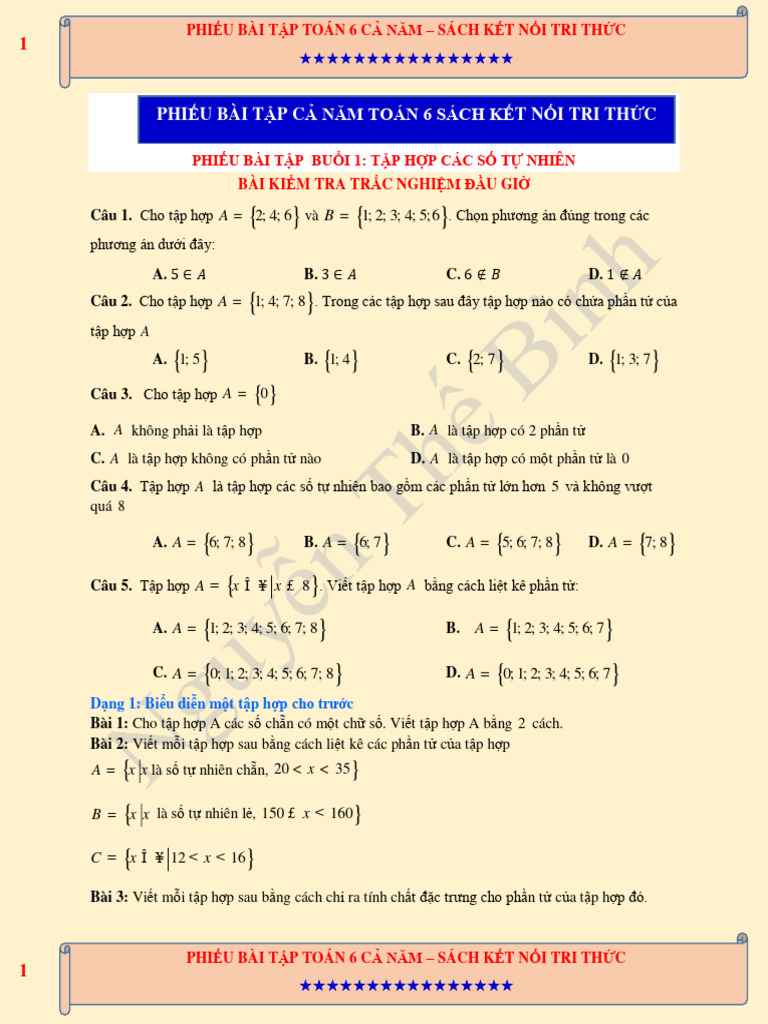 1. Phiếu Bài Tập Cả Năm Toán 6 Sách Kết Nối | PDF