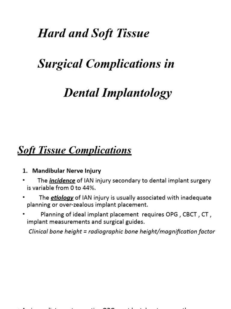 Hard and Soft Tissue Complications in Dental Implantology | PDF
