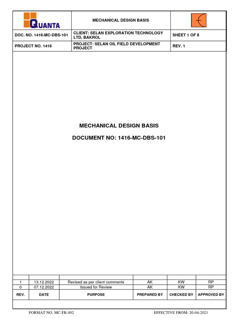 Mechanical Design Basis for Selan Project | PDF | Pipe (Fluid ...