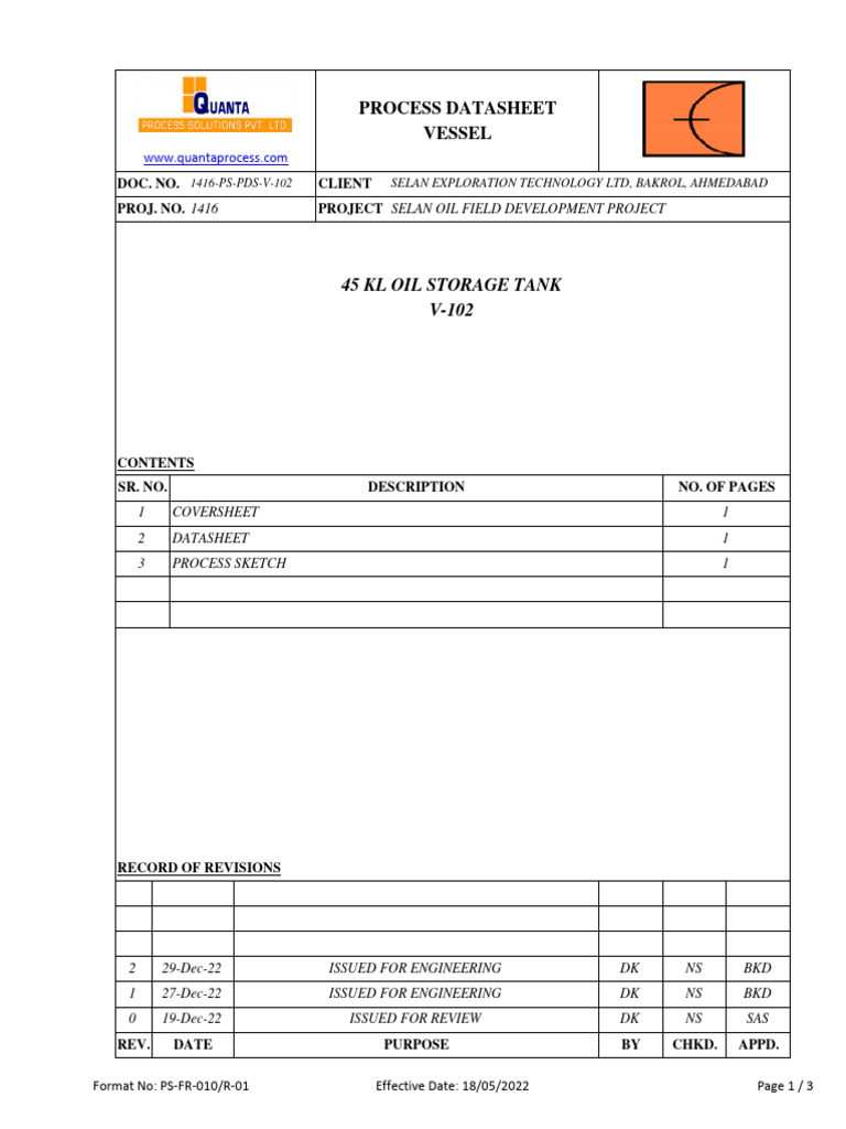 45 KL Oil Storage Tank Datasheet | PDF