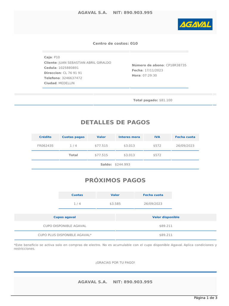 Detalles de Pago y Factura Agaval S.A. | PDF | Sector privado | Economa  Financiera