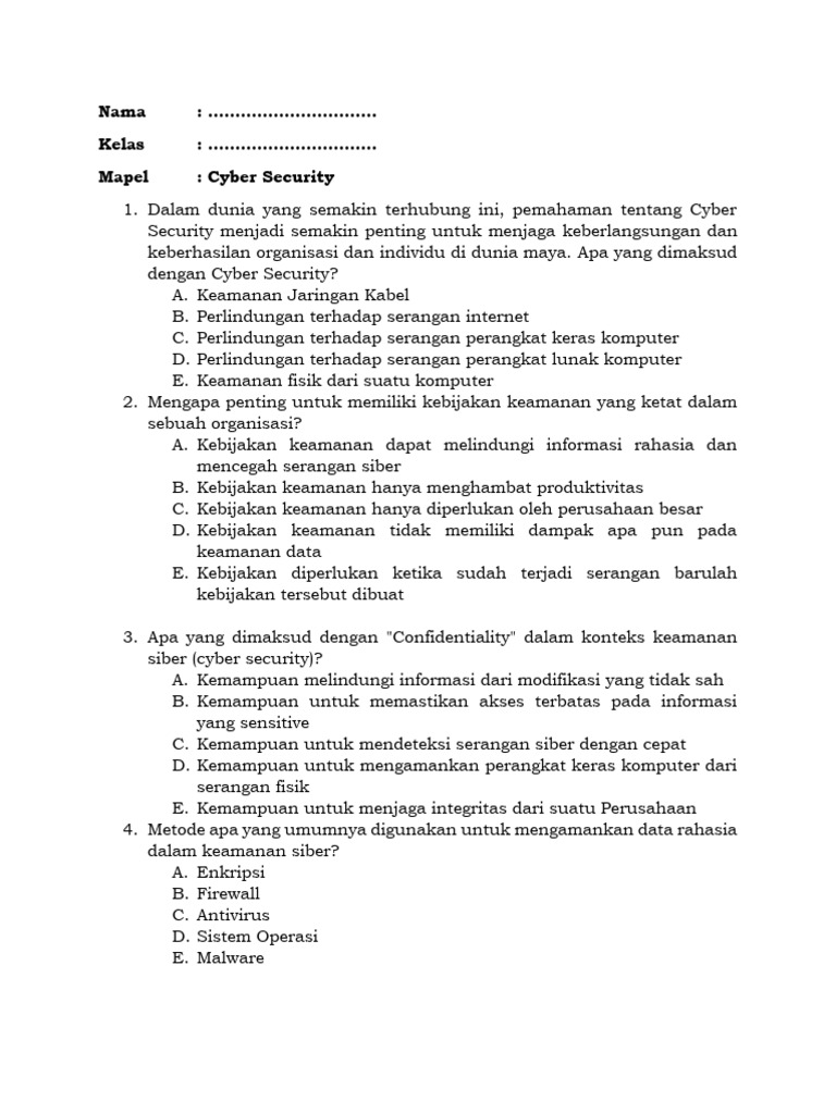 Pre Test Cyber Security | PDF