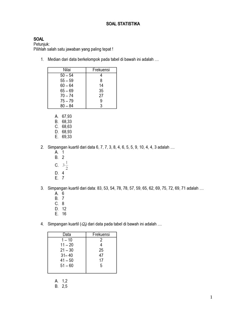 Soal Statistika: Median, Modus, dan Rata-rata | PDF