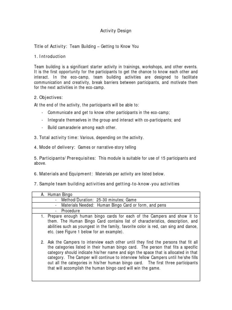 Activity design 9 team building pdf