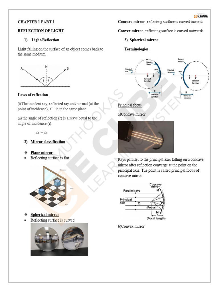 10 Cbse Physics Ch 1 2 Revision Material Pdf Mirror Optics
