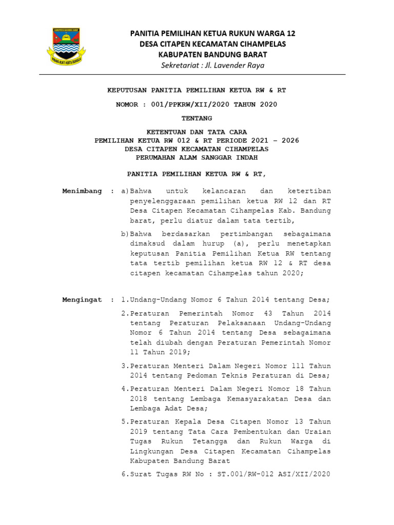 Tata Cara Pemilihan Ketua RW 2021-2026 | PDF | Griya & Taman