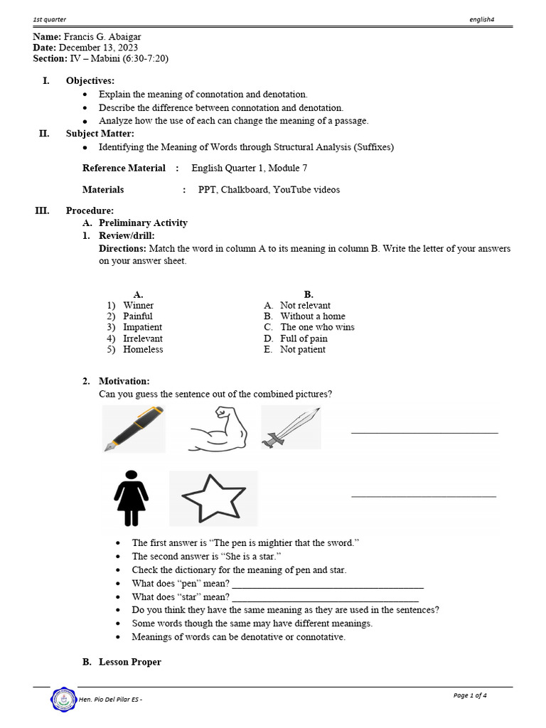 Connotation vs. Denotation in English | PDF