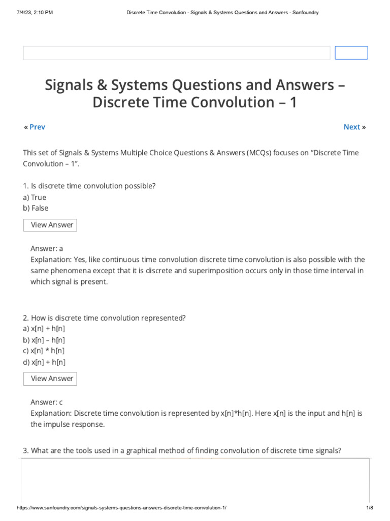 Discrete time convolution signals systems questions and answers