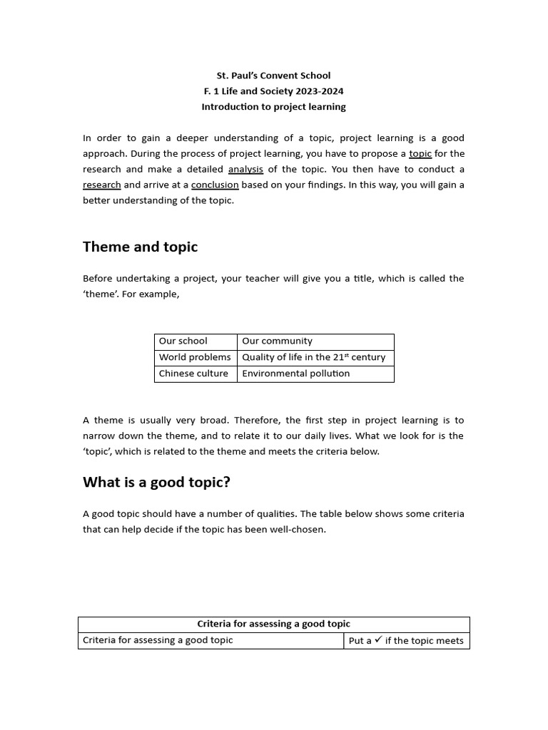 F 1 l s introduction to project learning 2023 2024 2 pdf