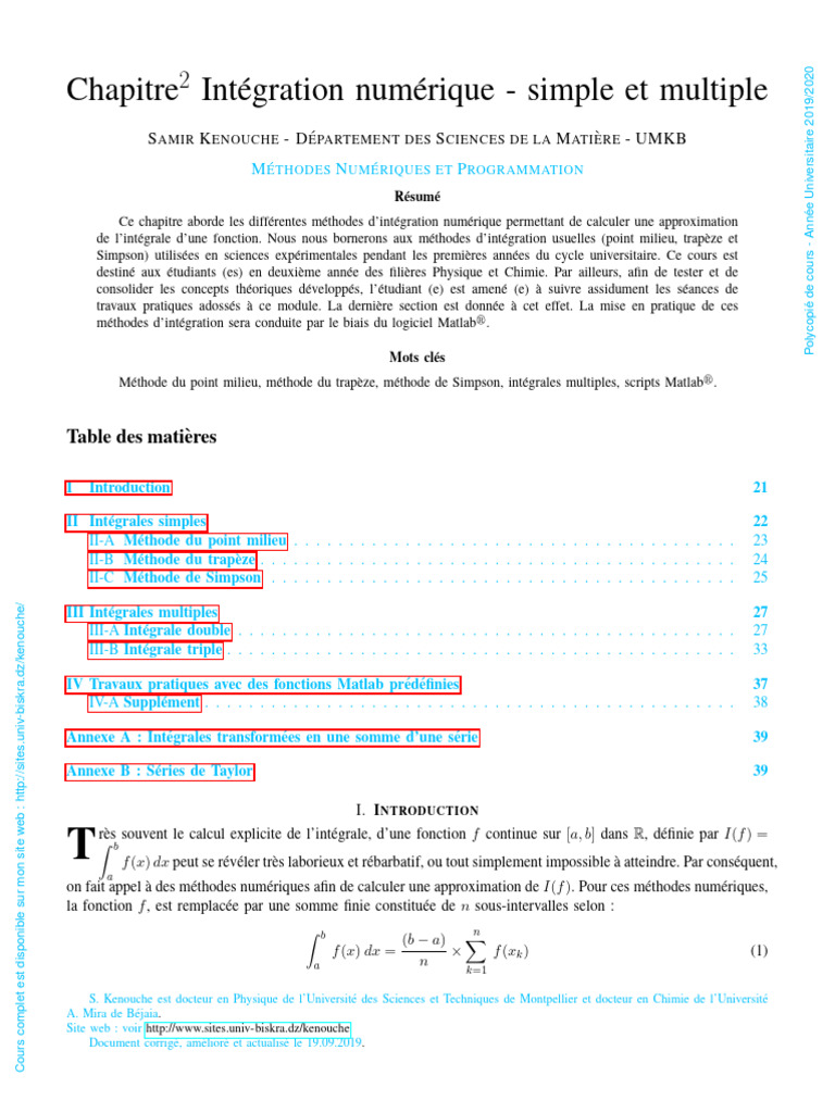 Méthodes d'intégration numérique | PDF | Intégral | Physique