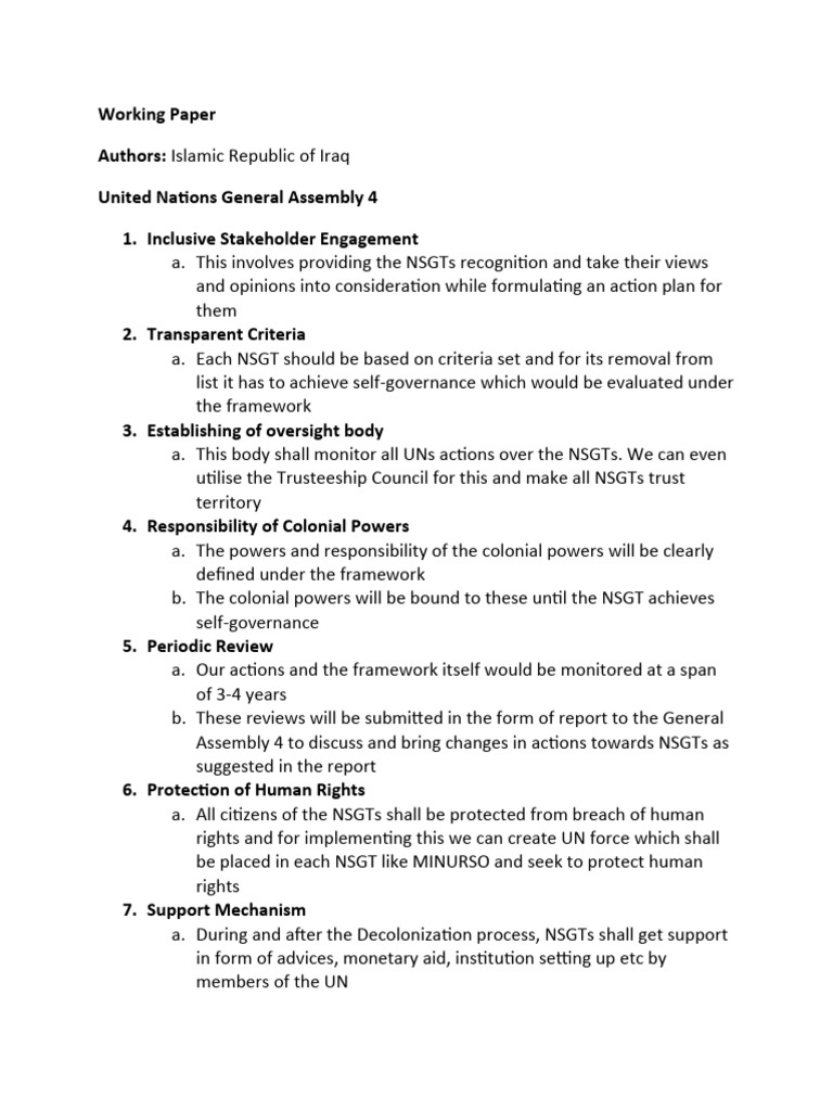 Iraq Unilateral Working Paper | PDF | United Nations | International ...