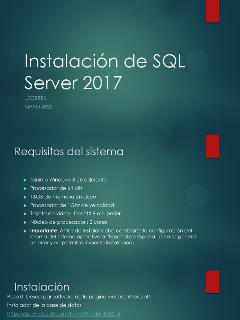 Guía de Instalación SQL Server 2017 | PDF | Servidor SQL de Microsoft ...