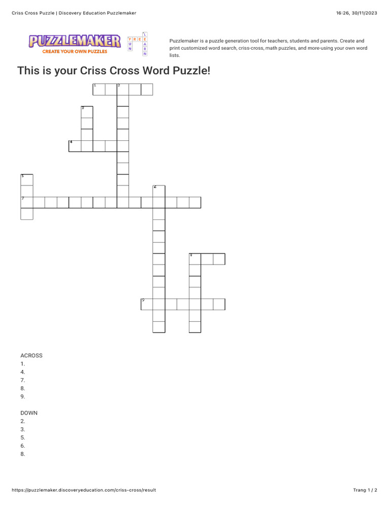 Criss cross puzzle pdf