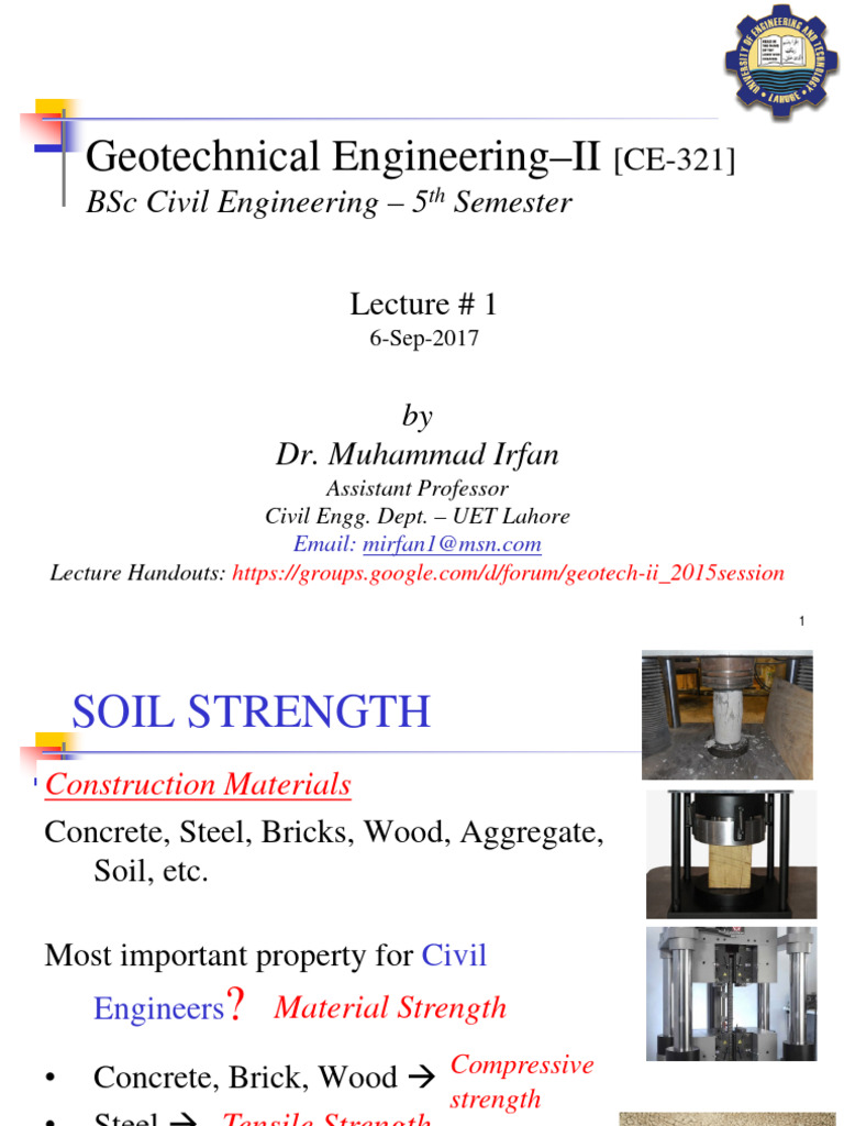 Lec 1 Shear Strength Of Soil Pdf Strength Of Materials