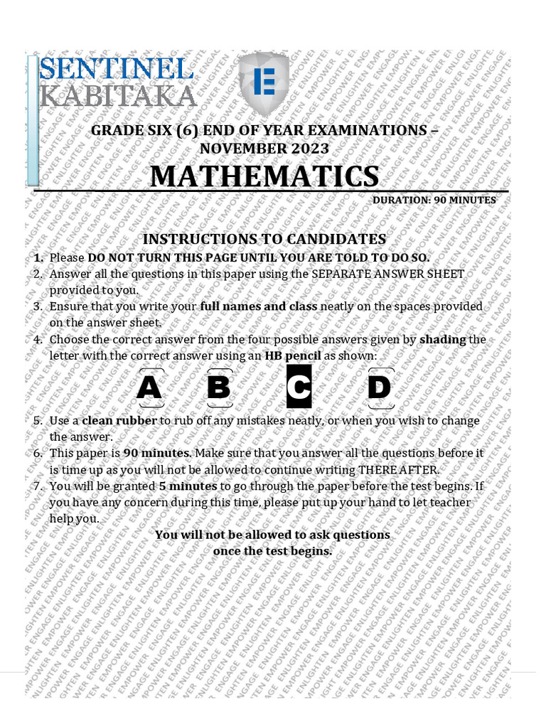 Year 6 end of term 3 exams 2023 mathematics pdf numbers