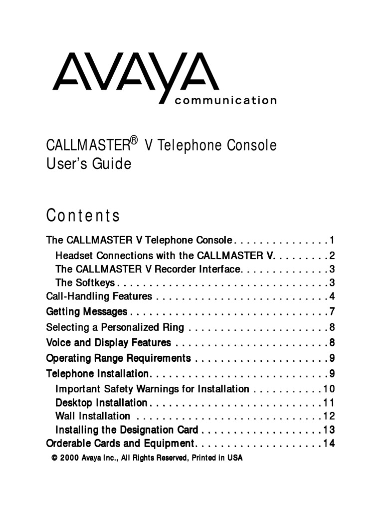 AVAYA Call Master V Users Guide | PDF | Electromagnetic Interference