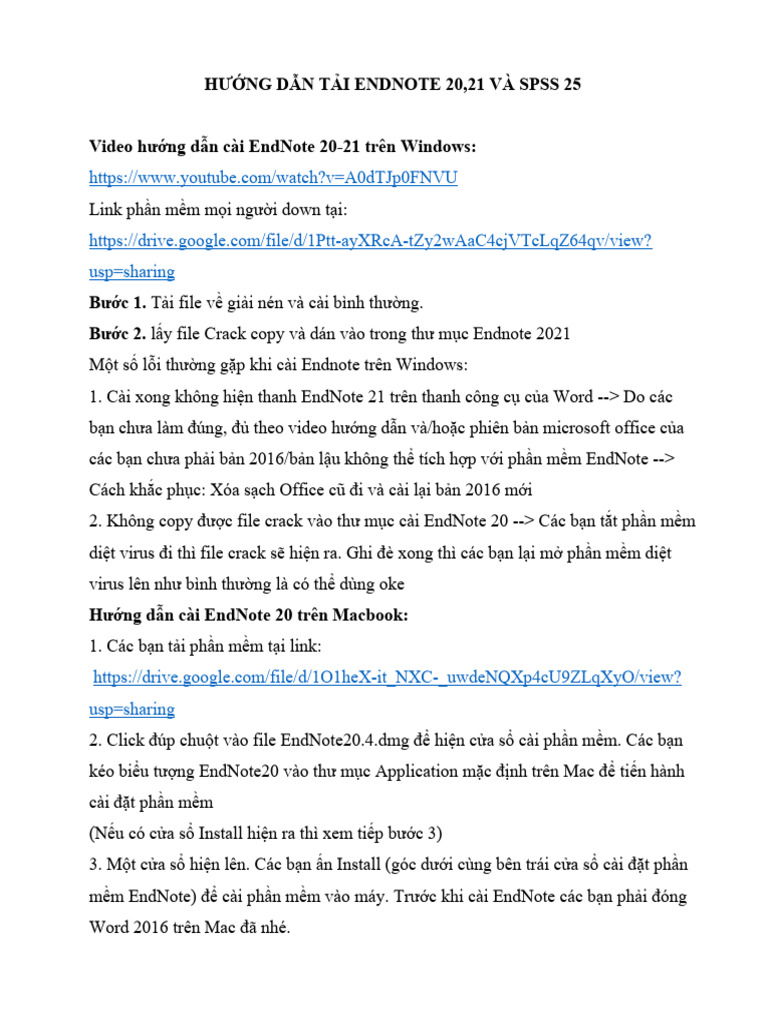 Huong dan tai va cai dat endnote20 va spss 25 docx 1 pdf